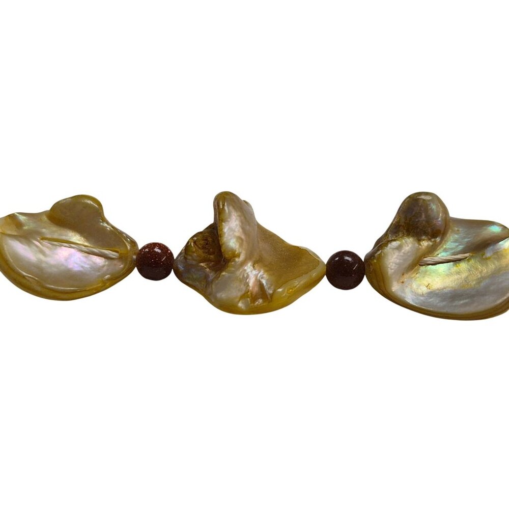 Yellow Mother of Pearl Necklace Goldstone Beads & Ornate Gold-Tone Clasp - Picture 9 of 10